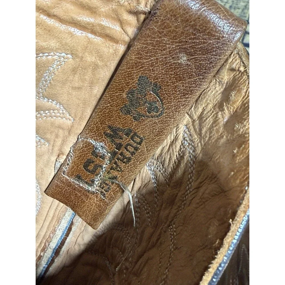 Durango West Vintage USA Made Cognac Brown Rare Western Cowboy Boots Mens 9